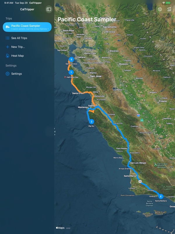 CalTripper on iPad, screenshot 2