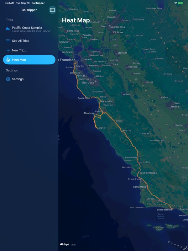 CalTripper on iPad, screenshot 6