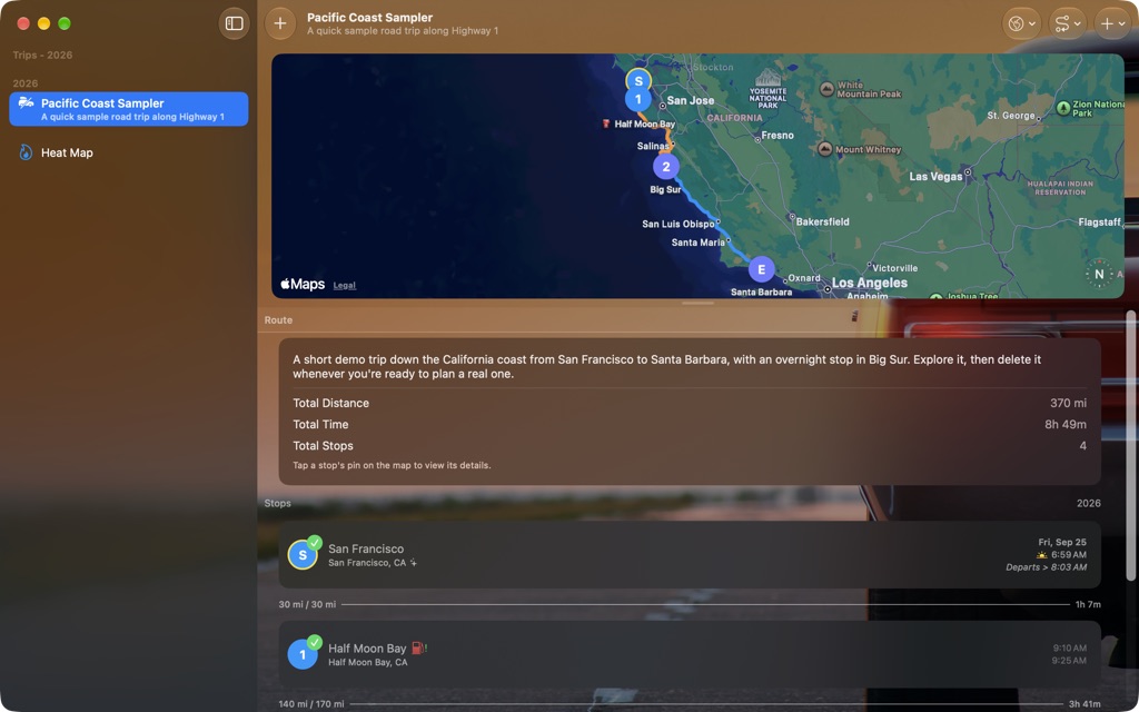 CalTripper on Mac, screenshot 1