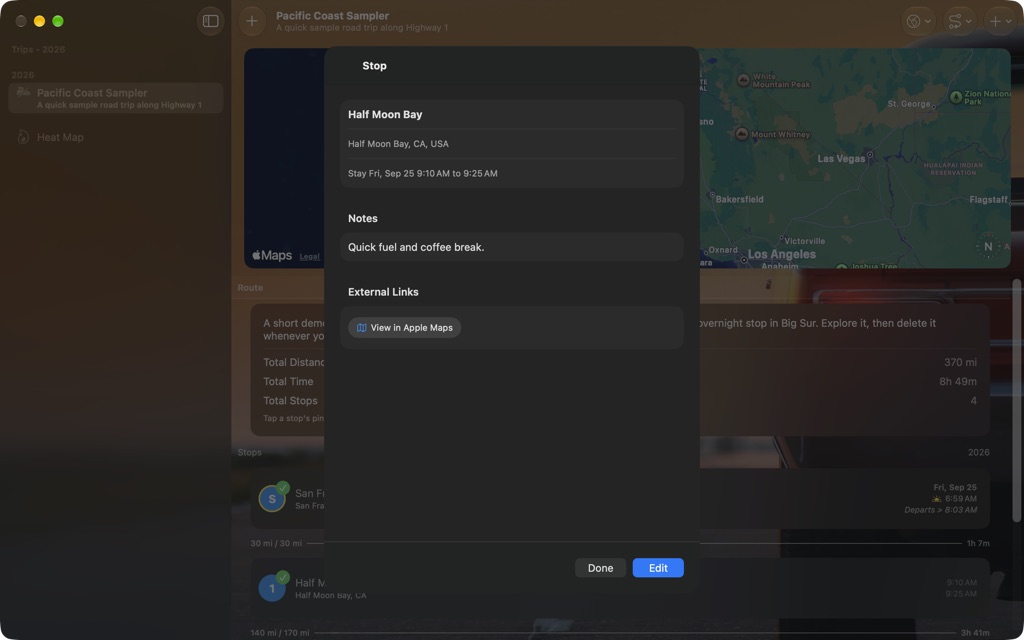 CalTripper on Mac, screenshot 2