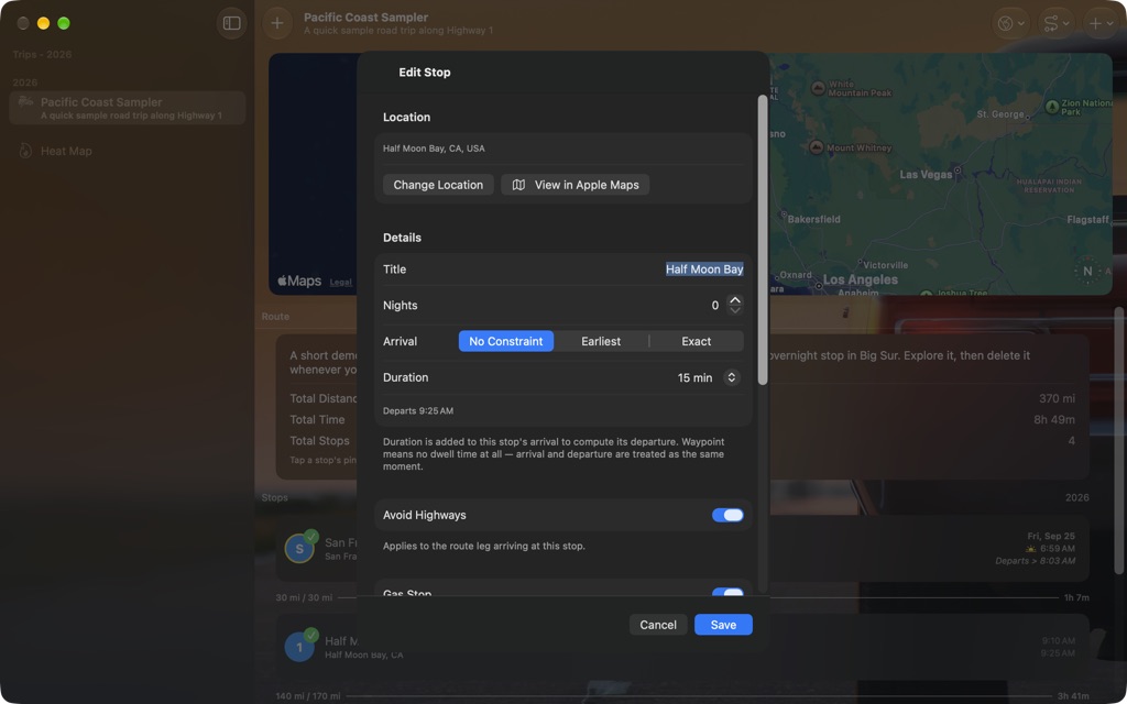 CalTripper on Mac, screenshot 3