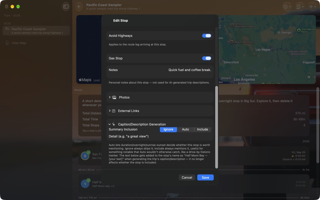 CalTripper on Mac, screenshot 4